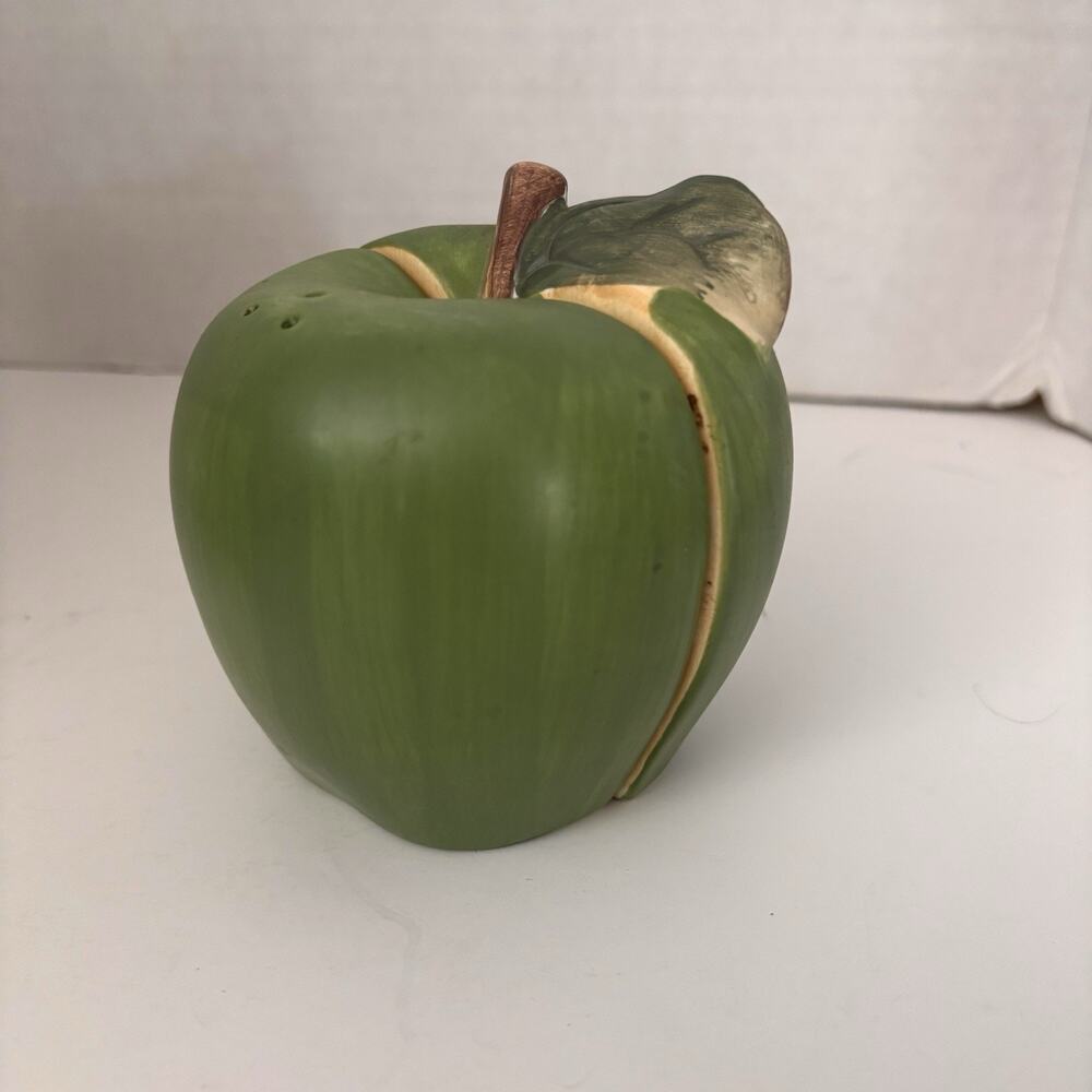 Ceramic Green Apple Salt & Pepper 4” Goes Together As 1 Apple - Picture 2 of 7